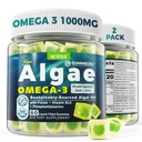 2 Pack Algae Omega 3 Gummie 1000mg, Pflanzenbasierende DHA 460mg & EPA 230mg, Omega 3 Fischöl Alternative für Erwachsene, Plus MethylFolate, Vitamin B12, Phosphatidylserine, Kein Fischgeschmack, Vegan, Zuckerfrei