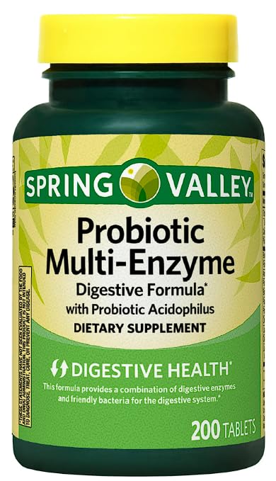 Spring Valley Probiotic Multi-Enzyme Digestive Formula Tablets, 200 ct + Daily Supplement Tracker Sticker