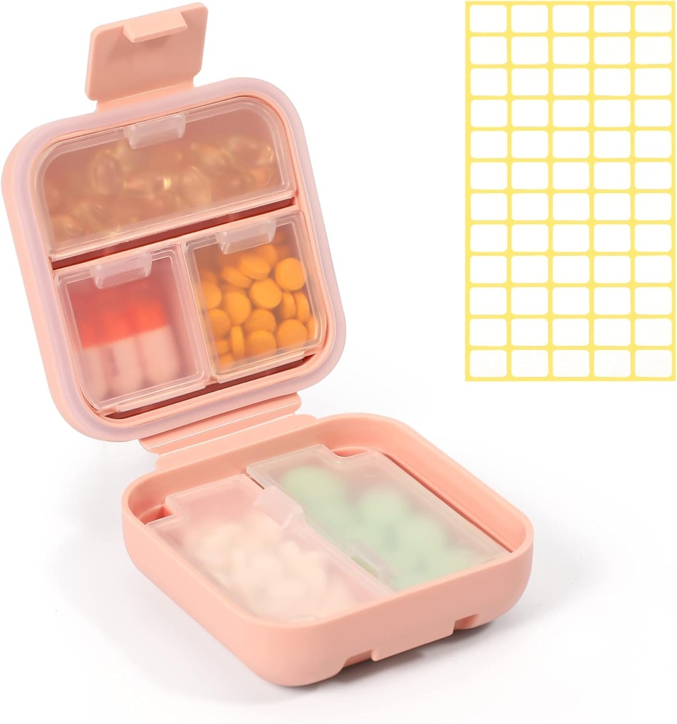 Dynippy Daily Pill Organizer 5 Komponenten Portable Moisture Proof Small Pill Case für Pocket Purse Travel Pill Box Portable Medicine Vitamin Fish Oil Holder Container (Pink)