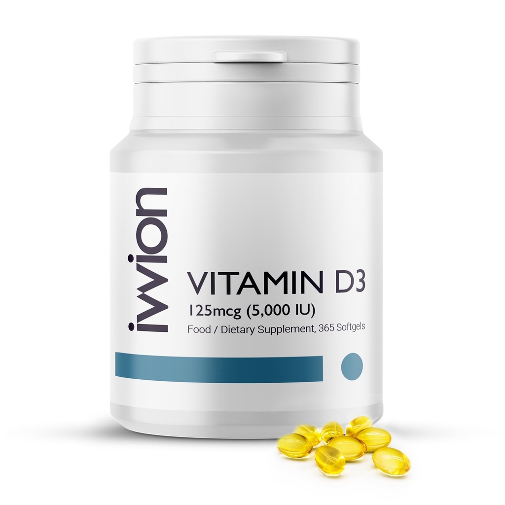 Preservative-Free Vitamin D3 5000 IU (125 µg) Softgels 1 Year Supply – High Strength Cholecalciferol | Gluten Free, Non-GMO | Supports Immune System, Bones, Teeth & Muscles | UK Made 365 Count