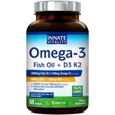 Innate Vitality Omega 3 Fish Oil Supplement, 2000mg Fish Oil Per Serving, EPA 600mg + DHA 400mg with Vitamins D3 K2, Supports Brain & Heart Health, Sustainable & Wild-Caught, 60 Softgels