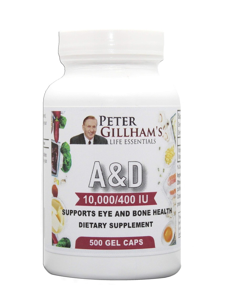 Peter Gillham's Life Essentials, Vitamin A & D (10,000IU & 400IU), 500 Gels, Support Immune System, Strong Bones & Teeth, Essential for Eye & Skin Health. Gluten Free. Made in USA
