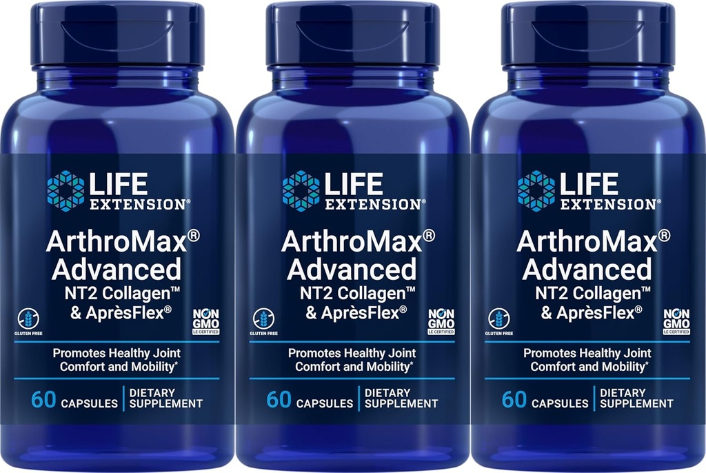 Life Extension ArthroMax Advanced mit NT2 Collagen & ApresFlex, 60 Kapseln (Pack von 3)