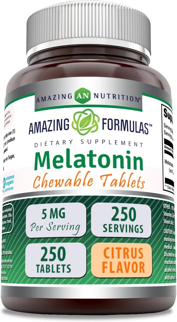 Erstaunliche Formeln Melatonin Kaubare Ergänzung | 5 Mg Per Serving | 250 Tabletten | Non-GMO | Gluten-Free | Made in USA (Citrus Flavor)