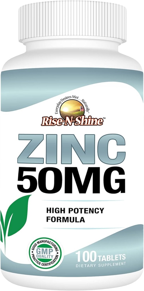 Rise-N-Shine 50 Mg Zink-Ergänzungen - Immununterstützungs-Ergänzung - Hochpotenz Antioxidans - 100 Tage Versorgung (100 Tabletten)
