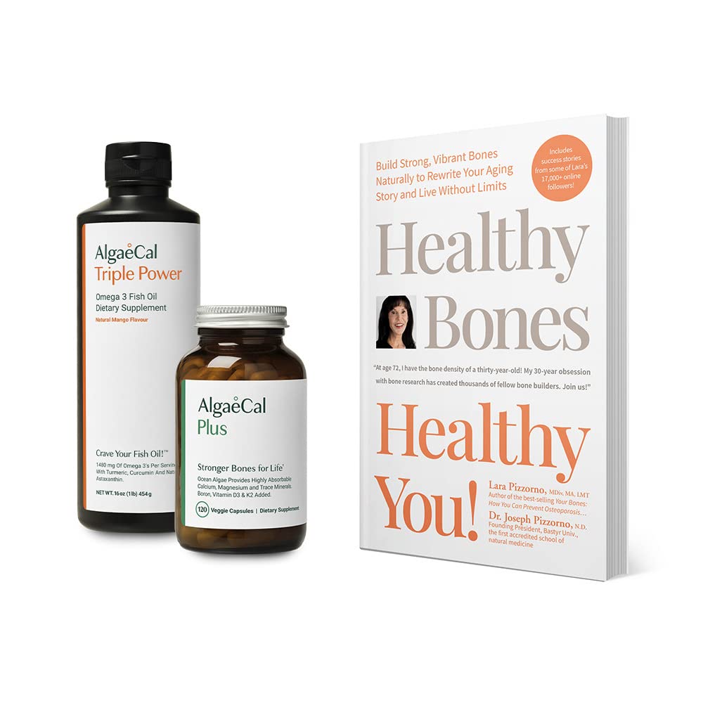 ALGAECAL Bundle - Kalzium-Ergänzung mit Vitamin D + K2, Mag, Boron & Omega 3 Fischöl mit EPA & DHA und Buch von Lara Pizzorno Gesunde Knochen gesund Sie, um Knochengesundheit zu erhöhen