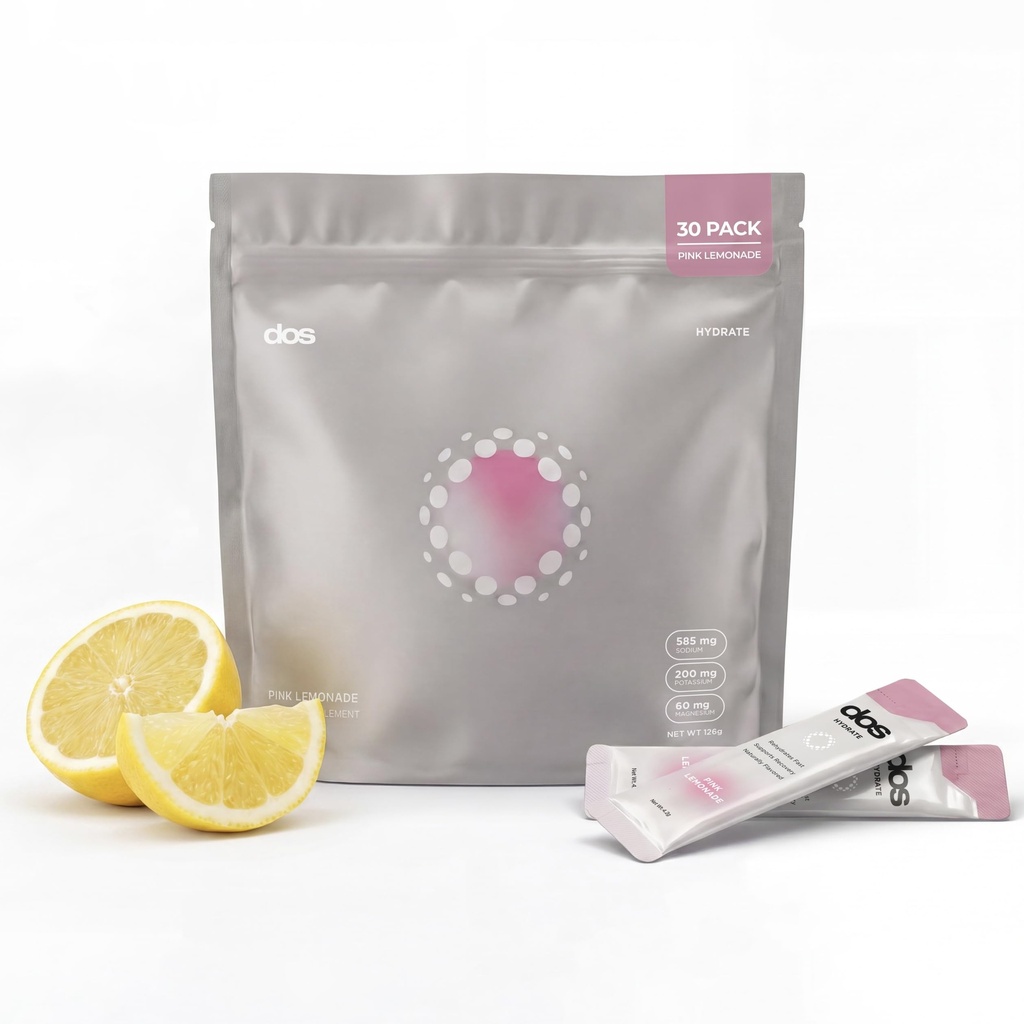 Electrolyte Powder Packets Zero Sugar – Pink Lemonade Hydration Drink Mix | Sodium, Potassium & Magnesium Glycinate | Hydration for Runners & Athletes | 30 Stick Packs | dos Hydrate