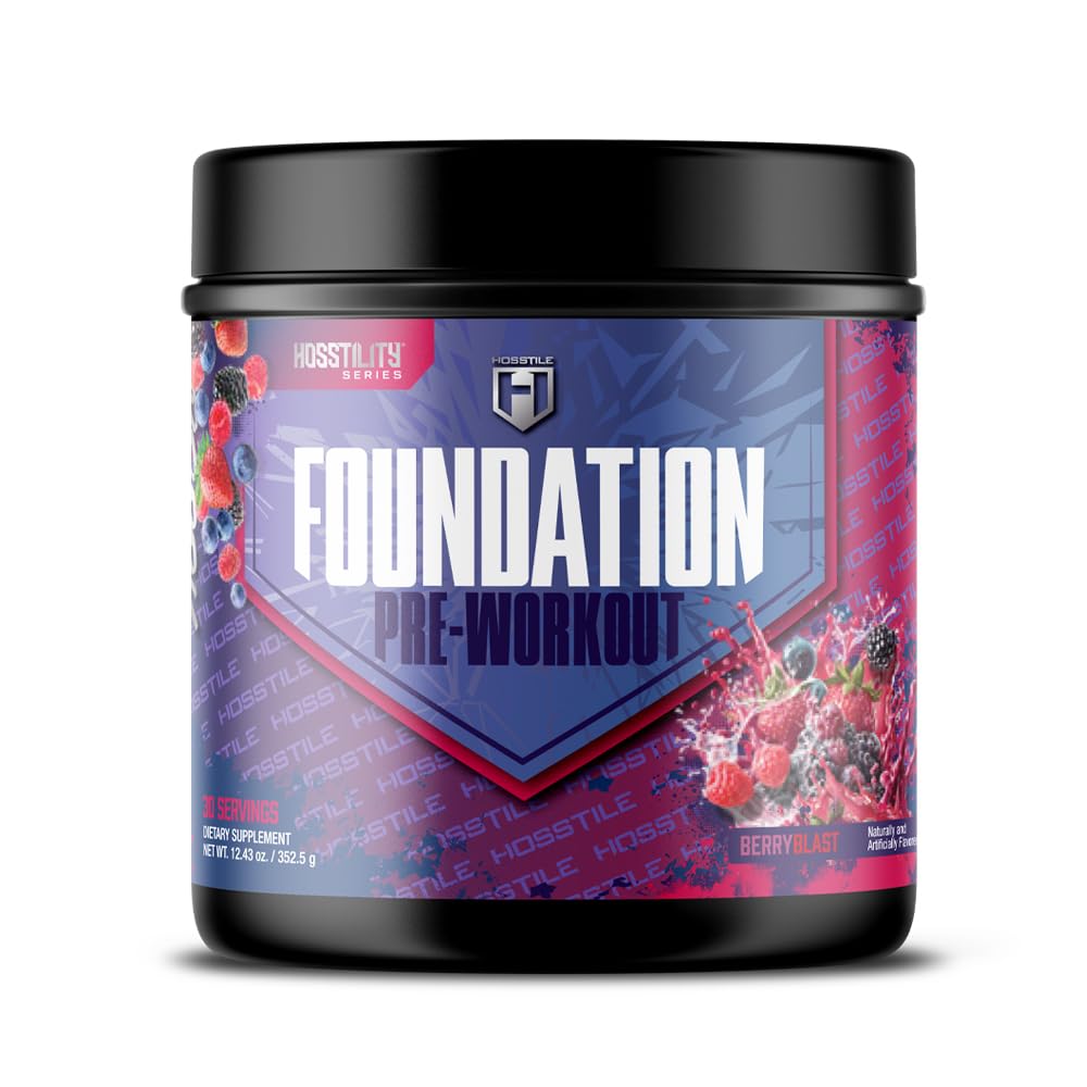 HOSSTILE Foundation Pre Workout Powder for Men & Women, Essential Daily Preworkout for Energy, Pump, Focus & Endurance Support, with Caffeine, L-Citrulline & Beta-Alanine, 30 Servings, Berry Blast