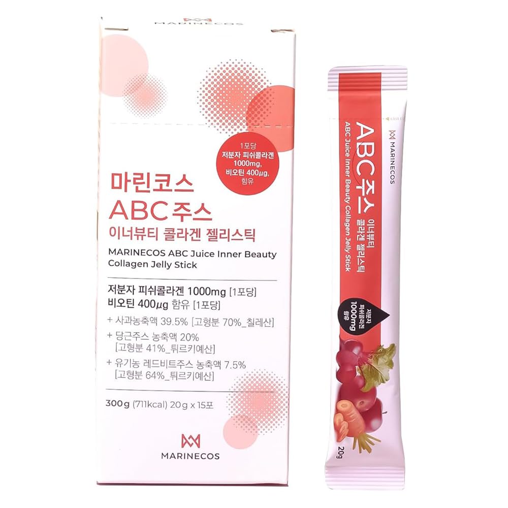 ABC Juice Inner Beauty Collagen Jelly Stick ㅣ Marine Collagen Peptides ㅣ Apple Beet Carrot Extract ㅣ Portable Daily Wellness ㅣ Skin Elasticity Support ㅣ No Sugar Added