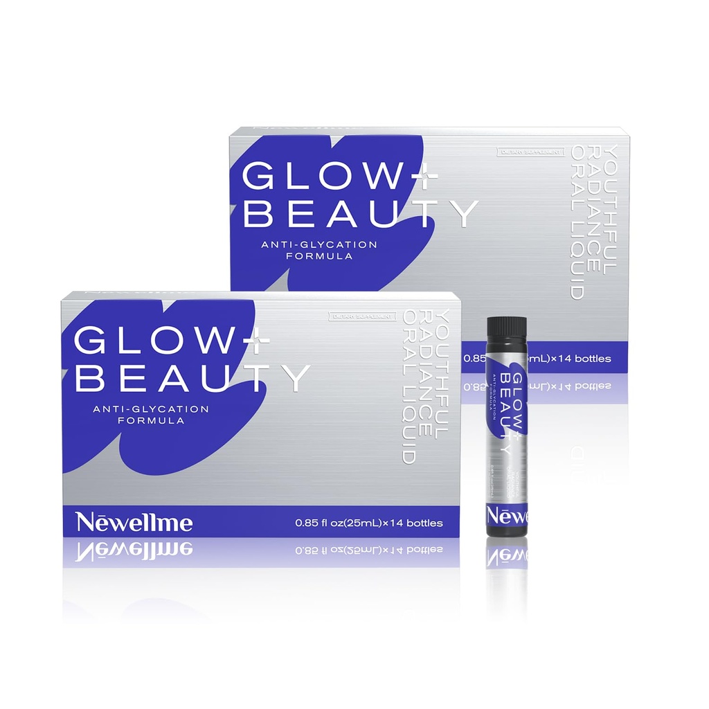 NEWELLME Liquid Collagen Drink for Women, 18,000mg Multi Collagen Complex with Hyaluronic Acid & Antioxidants, Beauty Supplement for Skin Hydration, Hair & Nails, Blue Raspberry, 28 Bottles
