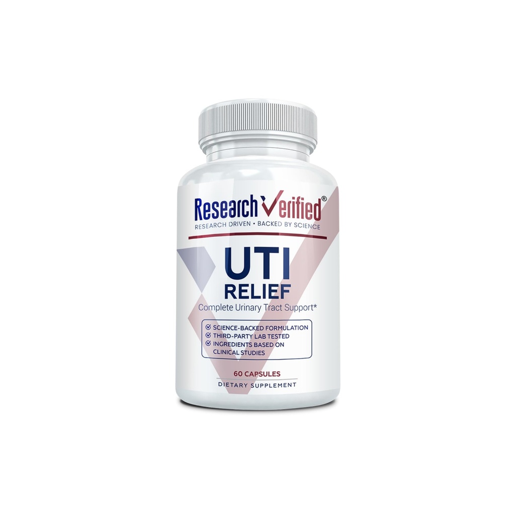 Research Verified UTI Relief - Urinary Tract Support Supplement - 100% Natural, Vegan with Lingonberry, Cranberry & D-Mannose - 1 Bottle (1 Month Supply)