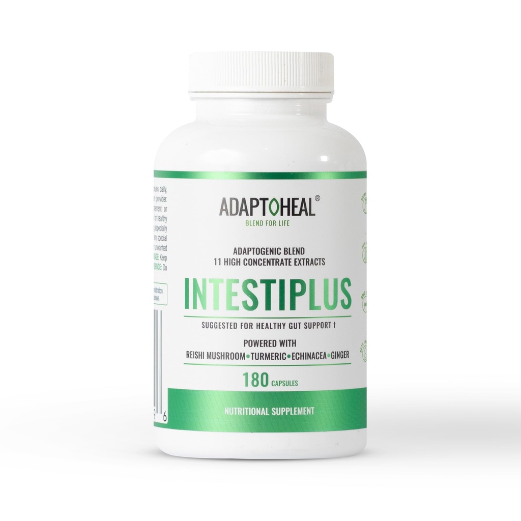 ADAPTOHEAL Intestinal Support, Adaptogenic Blend with Turmeric, Reishi, Echinacea and Ginger - Intestiplus, Formulated for Digestive Support and Intestinal Care (180 Capsules)
