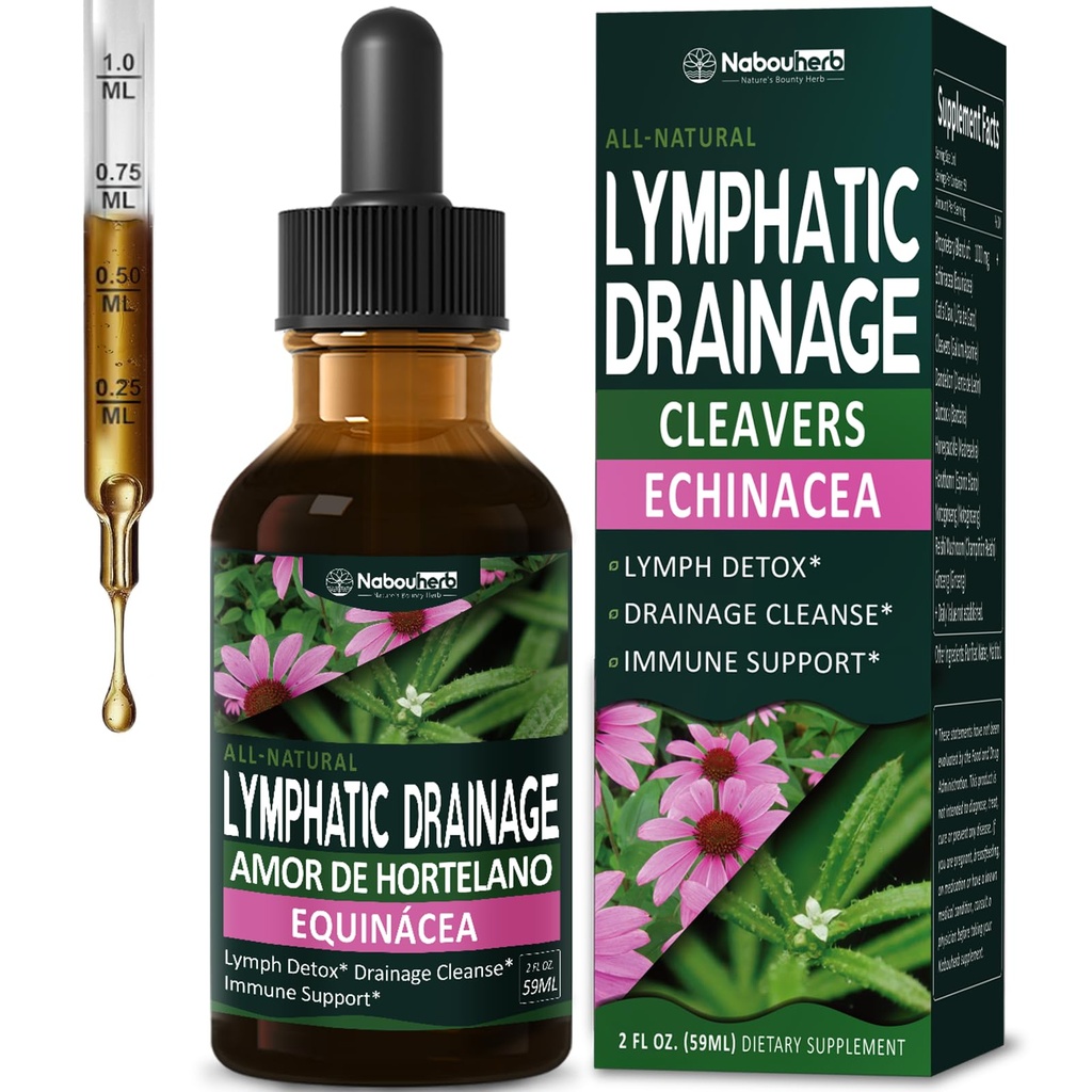 Cleavers Herb Extract Lymphatic Drainage Drops, Herbal Lymph System Support with Echinacea & Cat’s Claw, Botanical Liquid Formula for Immune Support and Daily Wellness Routines, 2 oz