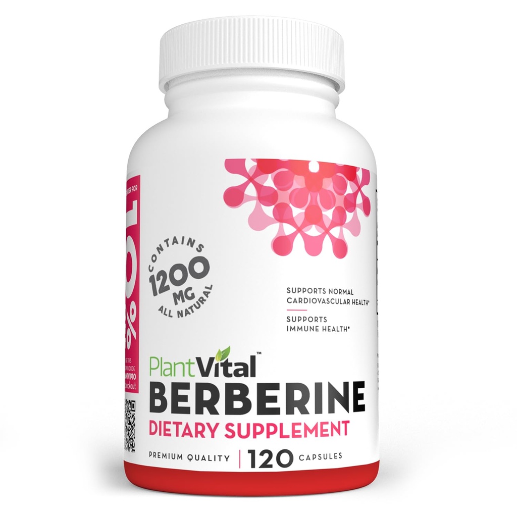 Plantvital Berberine Organic - Berberine 1200mg (per 2 Capsules) Non-GMO Berberine Supplement for Immunity Support and Normal Cardiovascular Health - 120 Count, Vegan, and Made in the USA