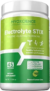 MYOXCIENCE Elektrolyt STIX | Kreatin Elektrolytpulver | Erholung aus Übung & Muskelentwicklung w/Real Salz (Lemon Lime Flavor) (Jar 45 ct)