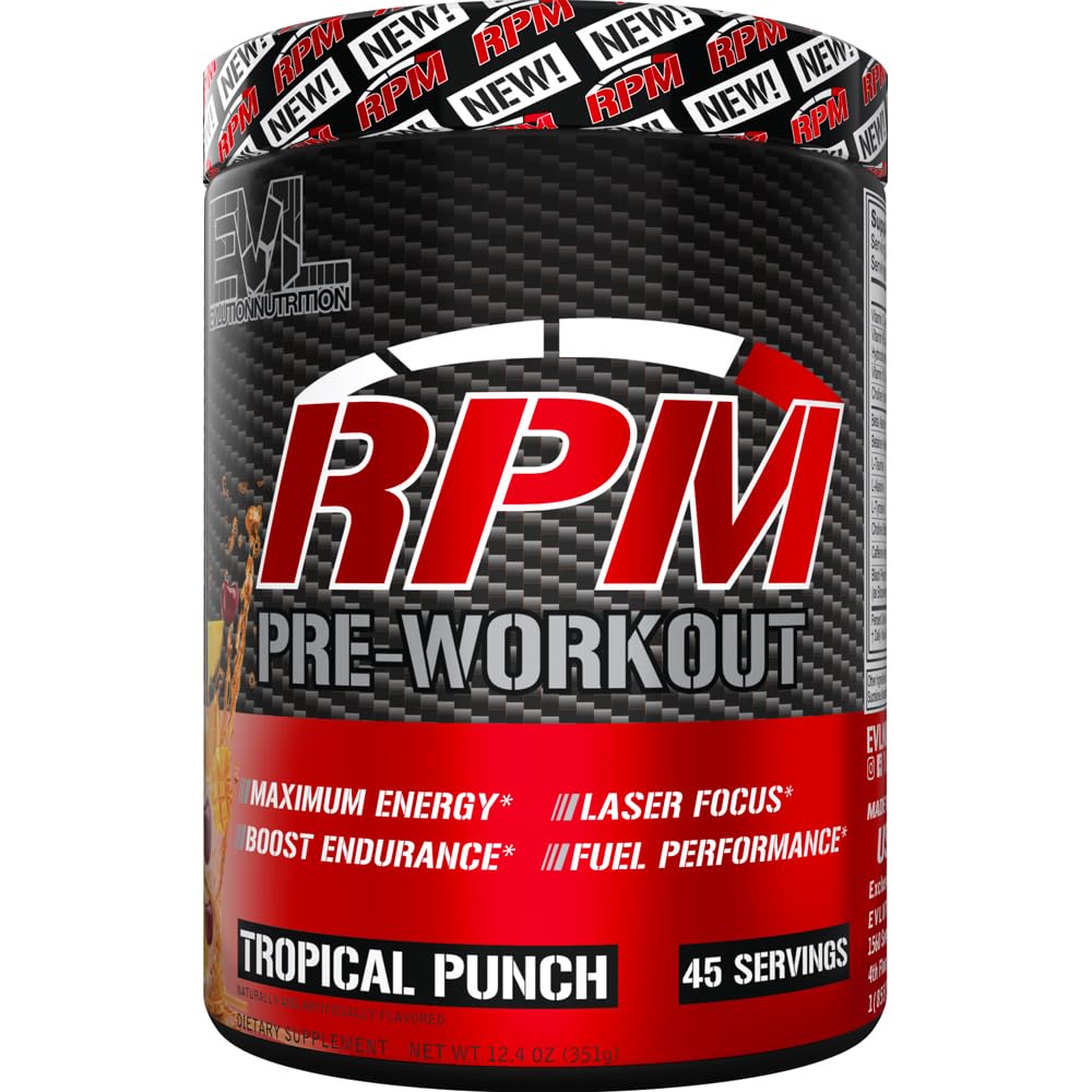 Evlution Nutrition RPM Pre Workout Powder – Tropical Punch Preworkout for Energy, Focus & Performance – with Beta-Alanine, Caffeine, Betaine & L-Tyrosine – 45 Servings