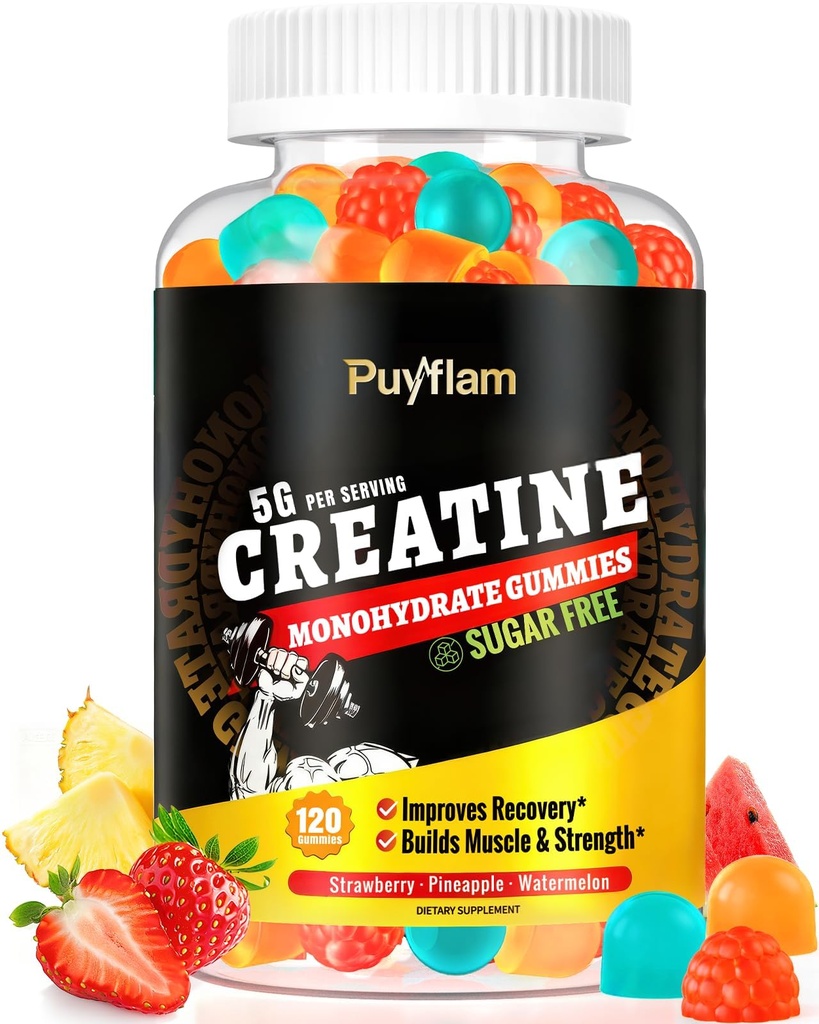 Creatine Monohydrate Gummies Sugar Free, 5000mg Pre Workout for Men & Women with L-Carnitine & Taurine, B12,Magnesium & Potassium, Muscle Strength & Growth, Energy Support,Vegan, Gluten Free,120 Count