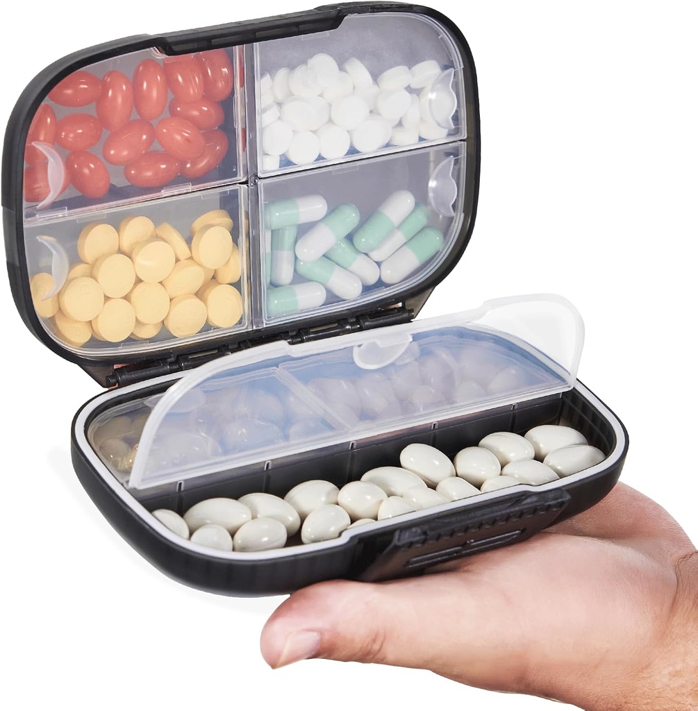 Sukuos Travel Pill Organizer Wöchentlich mit Doppelverschluss, Tragbare Pille Box mit großen 7 Kompartment, luftdichte tägliche Medizin Fallcontainer mit Etiketten für Vitamine/Fische Öle/Ergänzungen