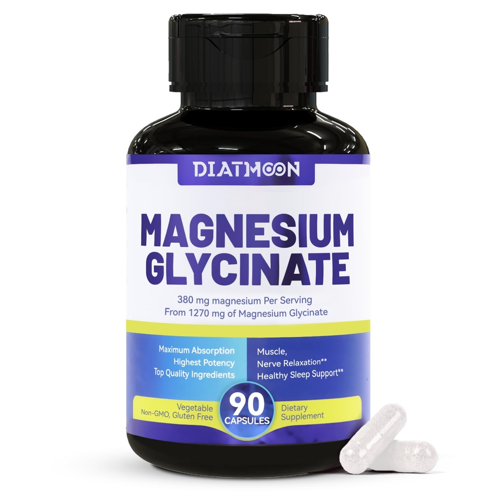 Magnesium Glycinat Kapseln 380mg, Magnesium Ergänzung für Muskel, Herz, Nerve Unterstützung, 45 Portionen hohe Absorption, Non-GMO & Gluten frei - 90 Zähler