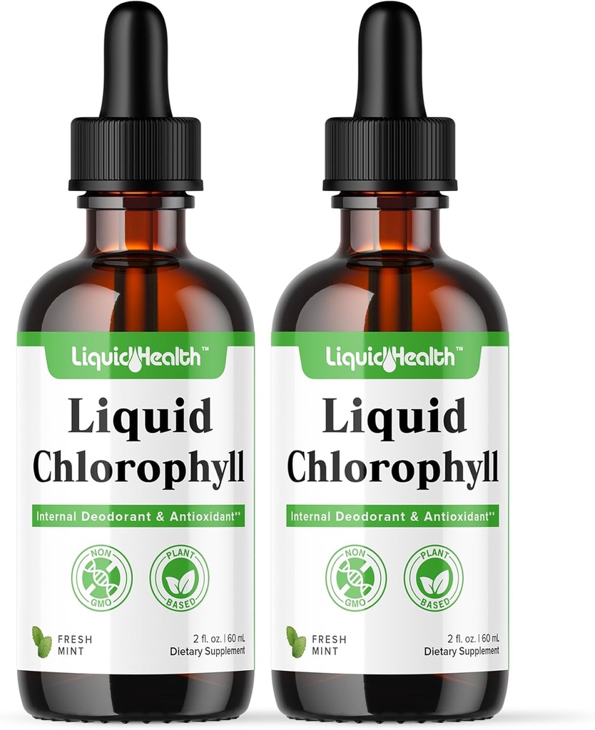 LIQUIDHEALTH Flüssige Chlorophyll Tropfen - interner Deodorator, Antioxidantien, Leberentgiftung, Immununterstützung, Relieve Bad Breath, Reduzieren Appetit, Collagen für Haare & Haut Gesundheit - Vegan, Non-GMO (2 Pack)