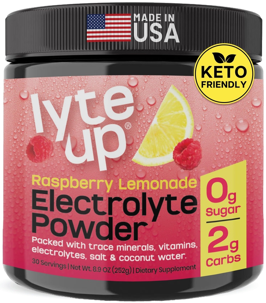 Nutriana Keto Elektrolyte Pulver Kein Zucker - Zero Carb & Zero Calorie Elektrolyt-Getränk-Mischung - Zuckerfreie Elektrolyte für Hydration Pulver - Fasting Elektrolyte Himbeere Limonade Flavor