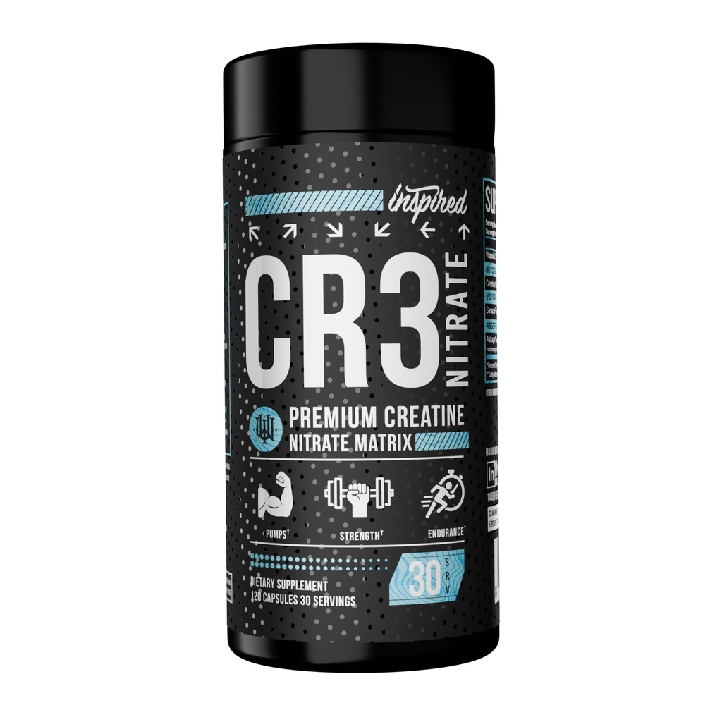 Inspired Nutraceuticals CR3 Creatine Capsules - Advanced Creatine Pills with Nitrates for Zero Bloat Muscle Volume & Recovery Support - 30 Servings (120 caps)