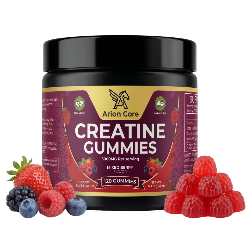 Creatine Gummies 5g Per Serving 120 Count 1.25g Each Sugar Free Vegan Creatine Monohydrate Mixed Berry for Strength Muscle Growth and Performance