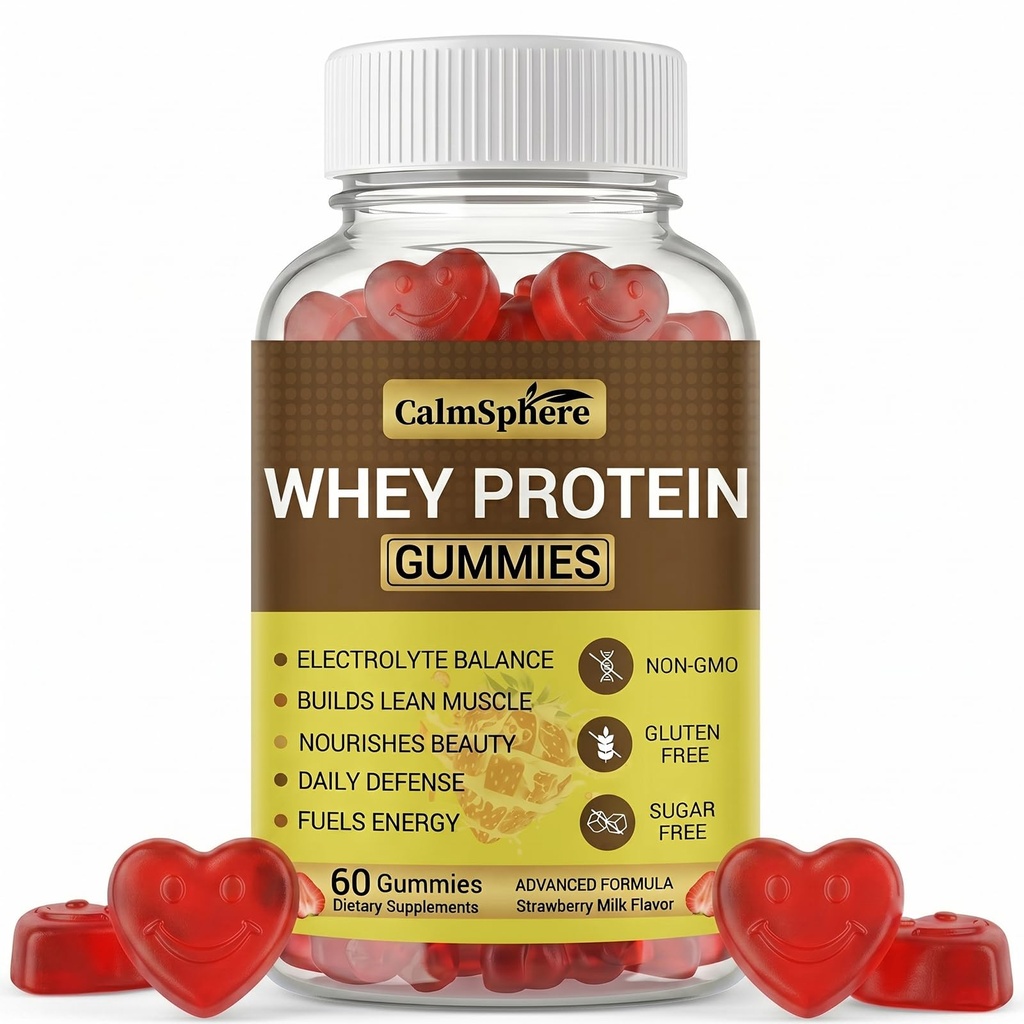 Whey Protein Gummies, 10g Protein Per Serving, Sugar Free Hydrolyzed Whey Isolate Protein Supplement for Lean Muscle, Energy & Post Workout Recovery, Non-GMO Strawberry Milk Flavor, 60 Count
