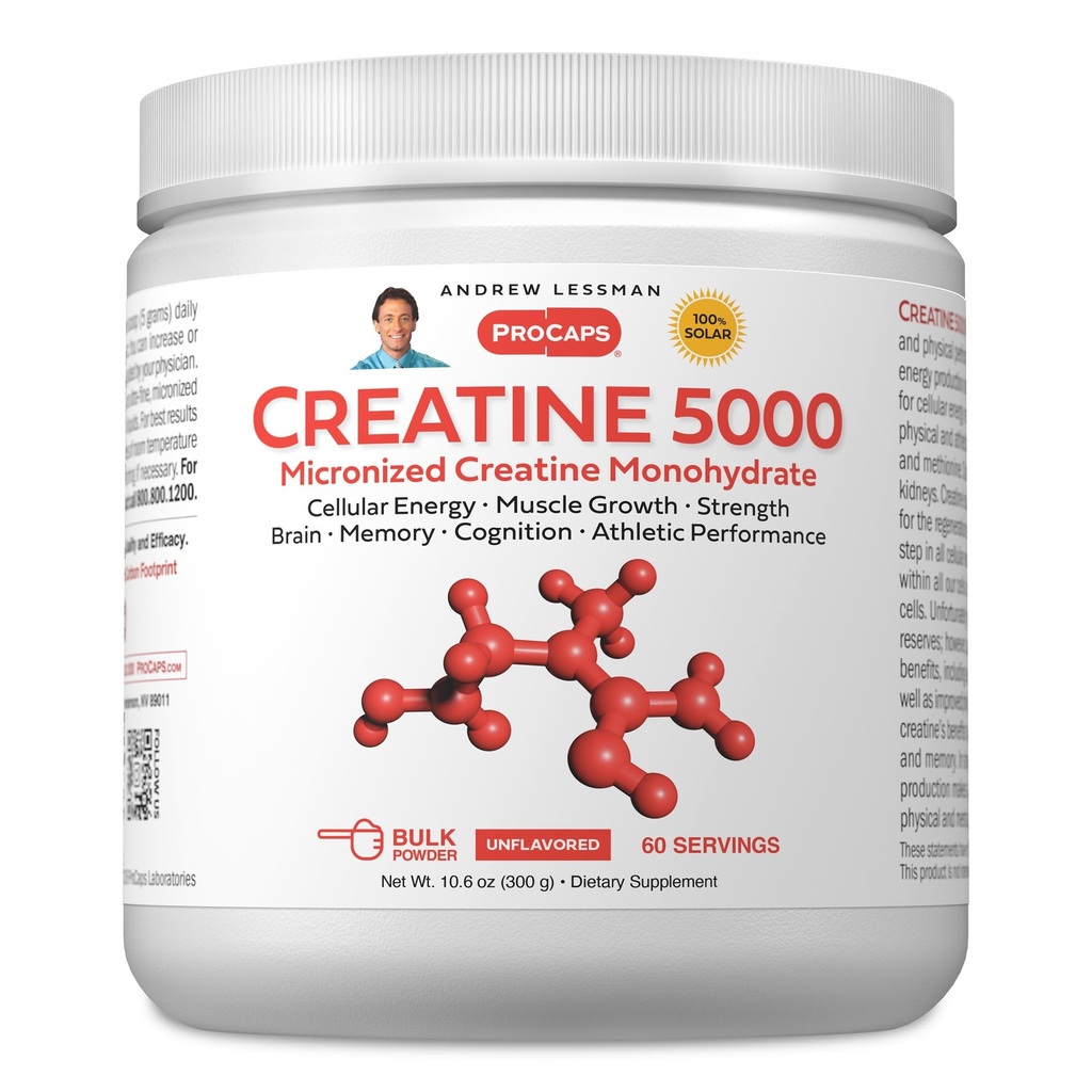 ANDREW LESSMAN Creatine 5000 Micronized Creatine Monohydrate. 60 Servings. Cellular Energy Muscle Strength & Growth. Brain Memory Cognition Athletic Performance. No Additives. Ultra-Pure Powder.