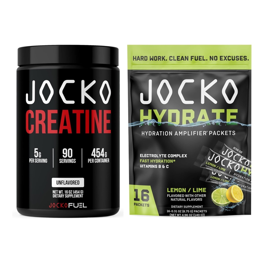 Jocko Fuel Hydrate Electrolyte Lemon Lime (16 Packets) + Creatine Monohydrate Powder 90 Servings