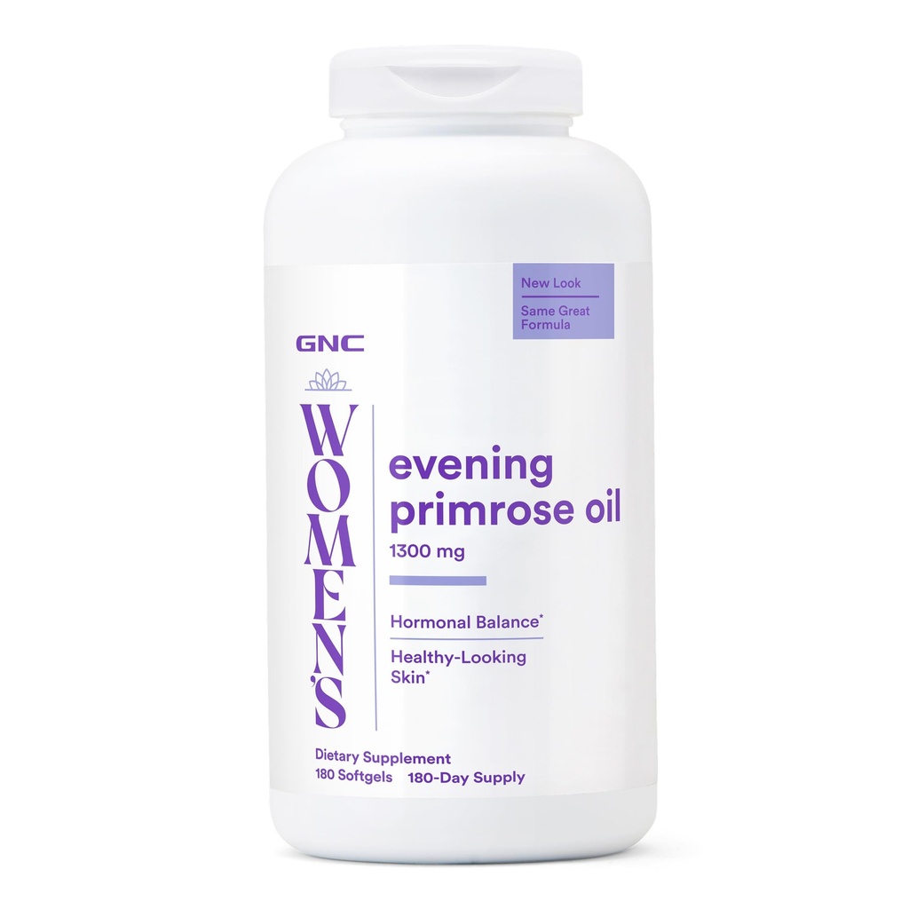 GNC Women's Evening Primrose Oil 1300mg - Beauty Wellness Supplement for Healthy Skin Support - Omega-6 Fatty Acids - Women's Vitality Support - Gluten-Free & Dairy-Free - 180 Count (180 Servings)
