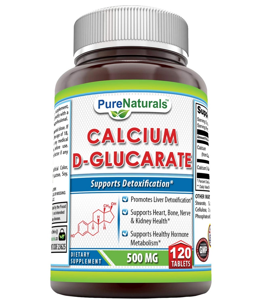 Pure Naturals Calcium D-Glucarate (500 Mg, 120 Tablets) Combines The Benefits Of Calcium With The Benefits Of Glucaric Acid. Supports Body's Detoxification Function By Helping The Liver & Kidney To Pr