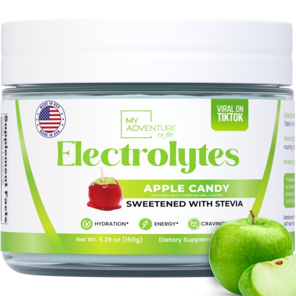 Zero Sugar - Apple Candy Electrolytes Powder - Refreshing Hydration - Koffeinfreie Energie mit allen natürlichen Inhaltsstoffen - Vegan, Keto und Paleo - Sugar Free Electrolytes Drink Mix - mit 30 Portionen