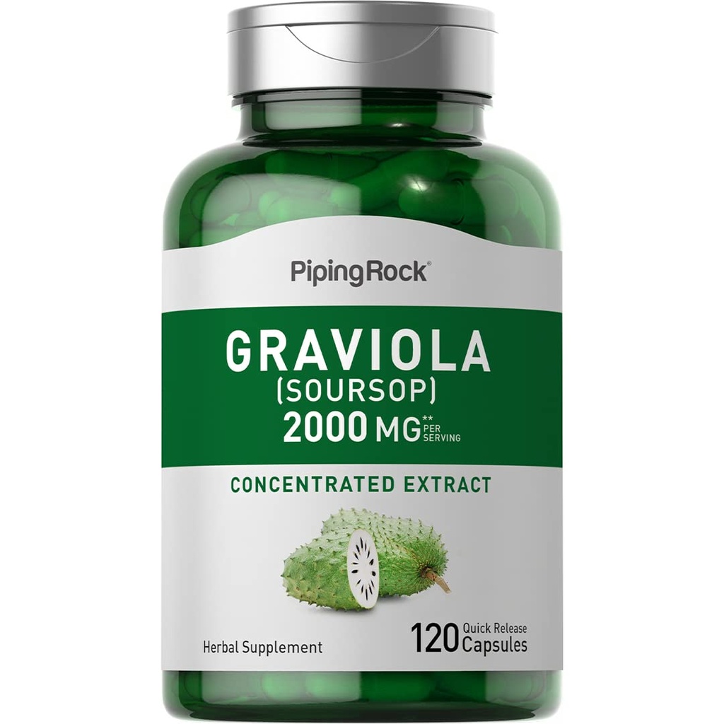 Piping Rock Graviola Soursop Kapseln | 2000 mg | 120 Graf | Blatt Ergänzung | Konzentrierte Kräuterfrucht Extrakt | Non-GMO, Glutenfrei