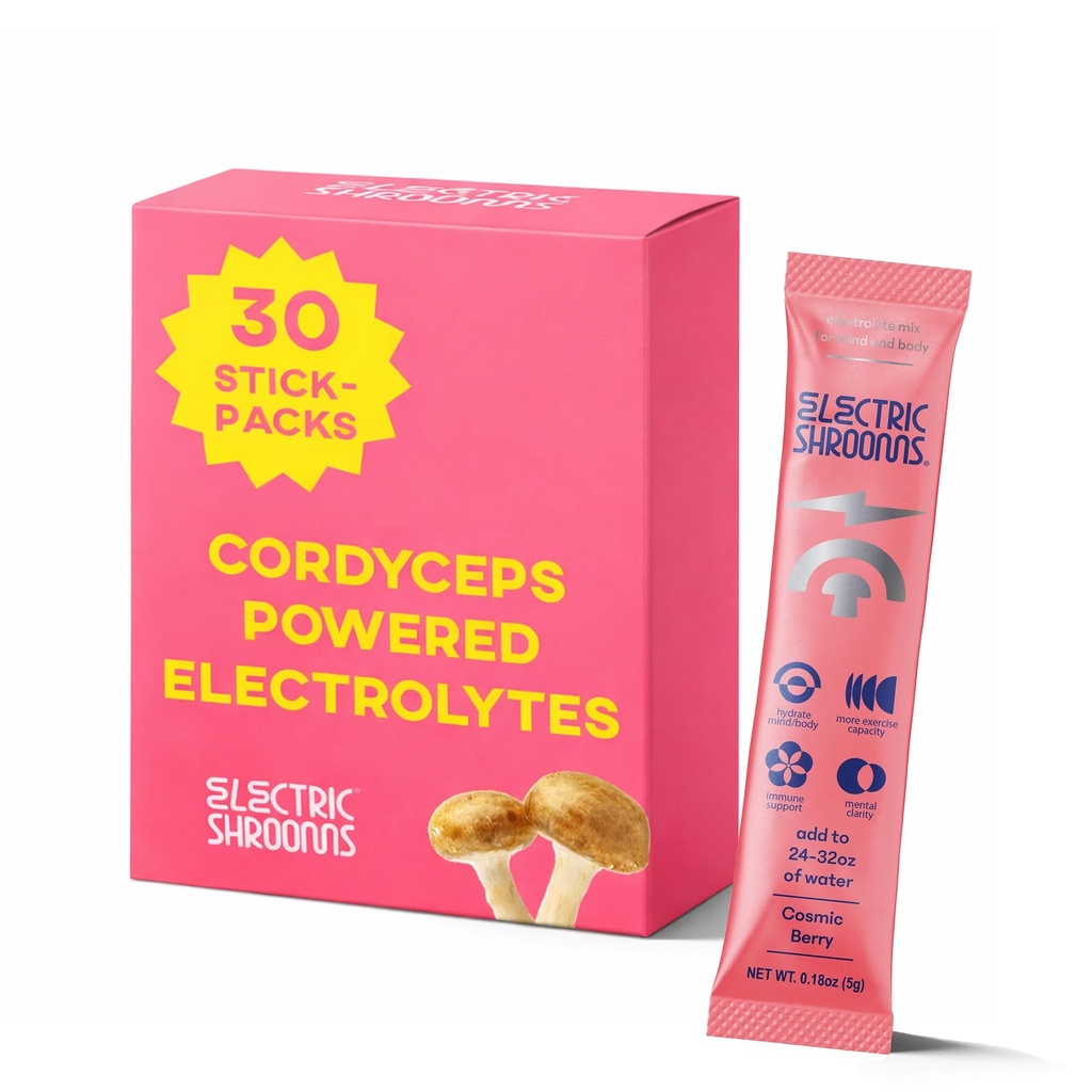 30 Stick Berry Cordyceps Mushroom Hydration Drink Mix – Sugar Free Electrolytes with Magnesium Malate - Energy, Lung & Immune Support I Instant Hydration Powder Keto Friendly