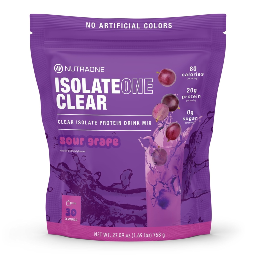 NutraOne Clear Whey Protein Powder Drink Mix, Naturally & Artificially Flavored, Clear Protein Drink, 20g of Protein, Zero Sugar (Sour Grape - 30 Servings)