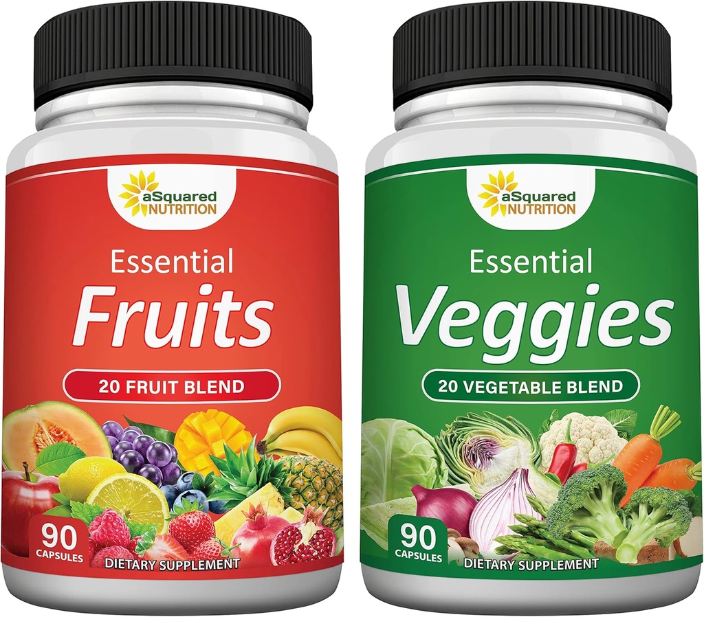 aSquared Nutrition Fruits and Veggies Supplement - 90 Veggie & 90 Fruit Capsules - Superfood Vegetable Greens Vitamins Pillen - Nature's Super Food Alternative to Powder & Gummies