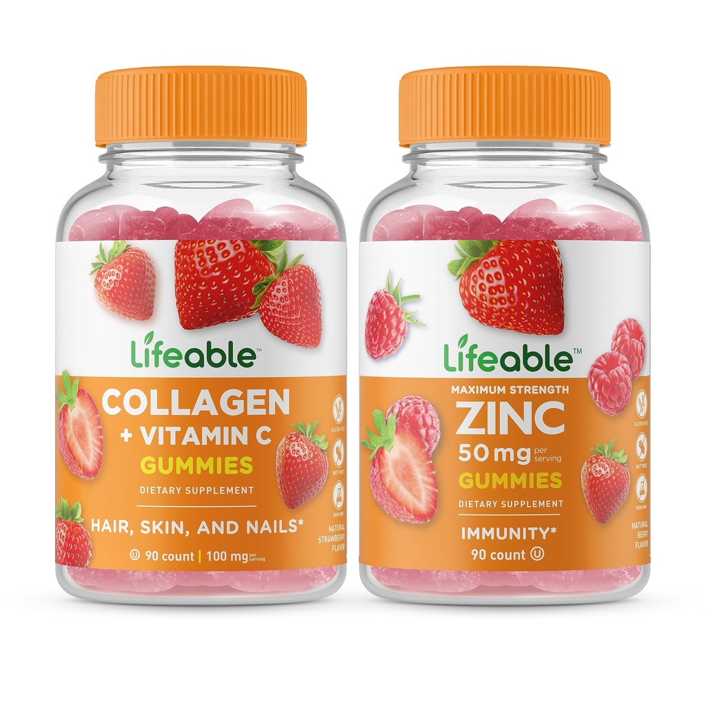 Lebensfähiges Kollagen & Vitamin C + Zink 50mg, Gummies Bundle - Große Verkostung, Vitamin-Ergänzung, Glutenfrei, GMO frei, Kaugummi