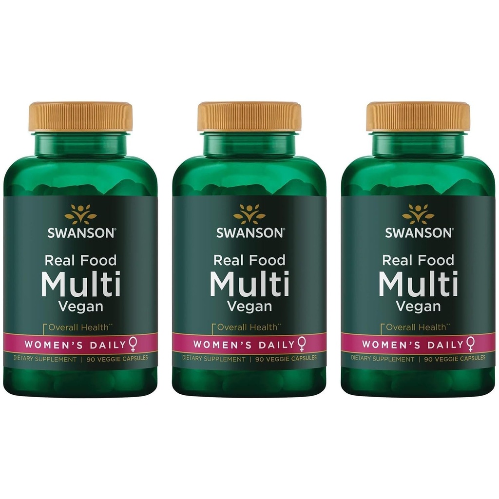 Real Food Multi Women's Multivitamin Multimineral Women's Health Urinary Tract Stress Response Bone Hair Skin Nails Support Supplement Vegan Gluten-Free Non-GMO 90 Veggie Capsules Veg Caps (3 Pack)