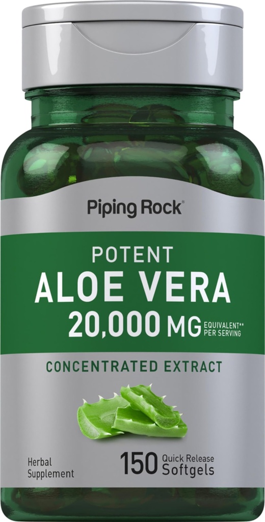 Piping Rock Aloe Vera Kapseln 20000mg | 150 Softgels | Konzentrate Extraktergänzung | Non-GMO, Glutenfrei