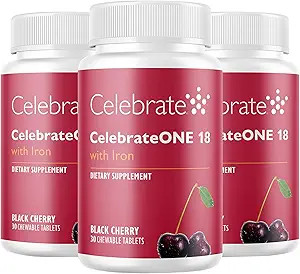 Celebrate Vitamins CelebrateONE 18 Chewables, 18mg Eisen - Einmal täglich Bariatric Multivitamin, essentielle Vitamine & Minerals - Magen Bypass & Sleeve Gastrectomy Supplement - Schwarze Kirsche (90 Tabletten)