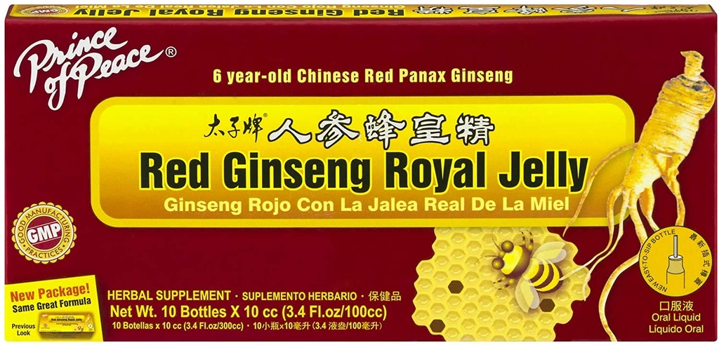 Prince Of Peace Red Ginseng Royal Jelly, 10 Flaschen, 0.34 fl. Unze. Jedes â€’ Energy Boosting Supplement â€â Ginseng Shots to Go â€â Support The Bodyâ€TMs Energy System, 0.34 Fl Oz (Pack von 10)