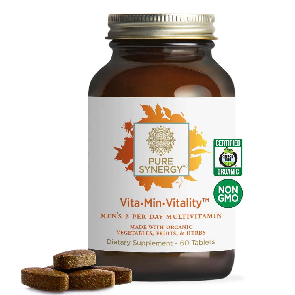 PURE SYNERGY Vita·Min·Vitality | Natural Multivitamin for Men | Daily Multivitamin Made with Organic Whole Foods | for Energy, Stress und Immune Support (60 Tabletten)