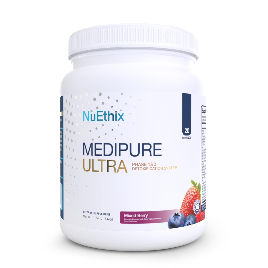 NuEthix Formulations Medipure Ultra with Rice Protein Phase 1 & 2 Detoxification System, Supplement to Help Support The Body’s Natural Detoxification Process, Mixed Berry, 20 Servings