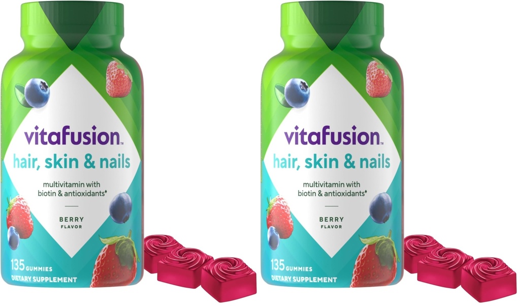 Vitafusion Gorgeous Hair, Skin & Nails Multivitamin Plus Biotin und Antioxidante Vitamine C&E, Raspberry Flavor, 135ct (45 Tage Versorgung), aus Amerikas Nummer eins Gummy Vitamin Marke (Pack von 2)