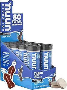 Nuun Sport + Koffein Elektrolyt Tablets - Auflösbar in Wasser, Kona Cola Flavor, 5 essentielle Elektrolyte für Hydration, 1g Sugar Drink Mix, Vegan, Non-GMO, 8 Pack (80 Total Servings)
