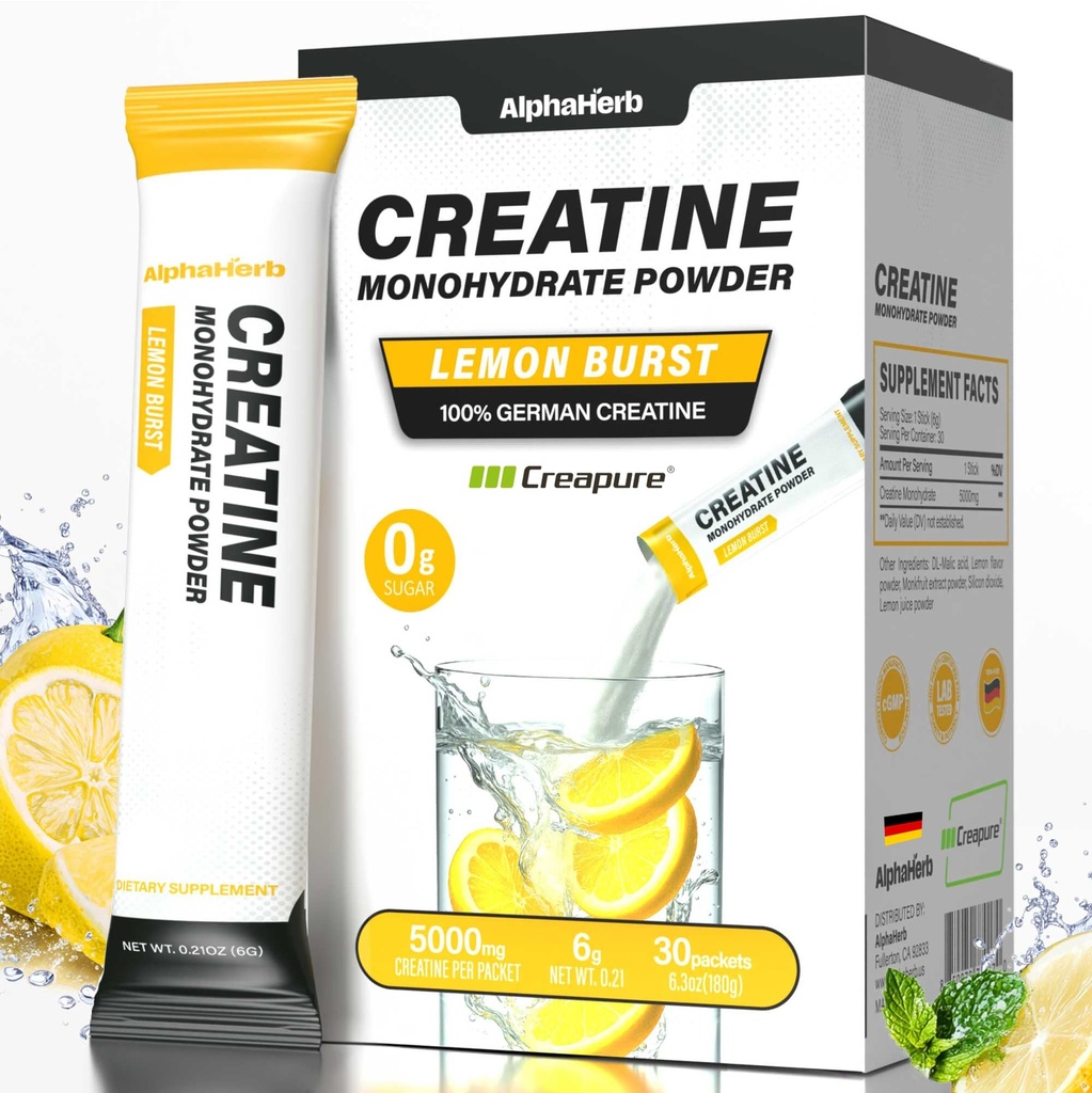 Creatine Monohydrate Stick Packs – 5g Micronized German Creapure® Creatine Powder, Sugar Free, Lean Muscle & Recovery, NSF Certified for Sport, Travel Size, 3 Flavors (30 Sticks)