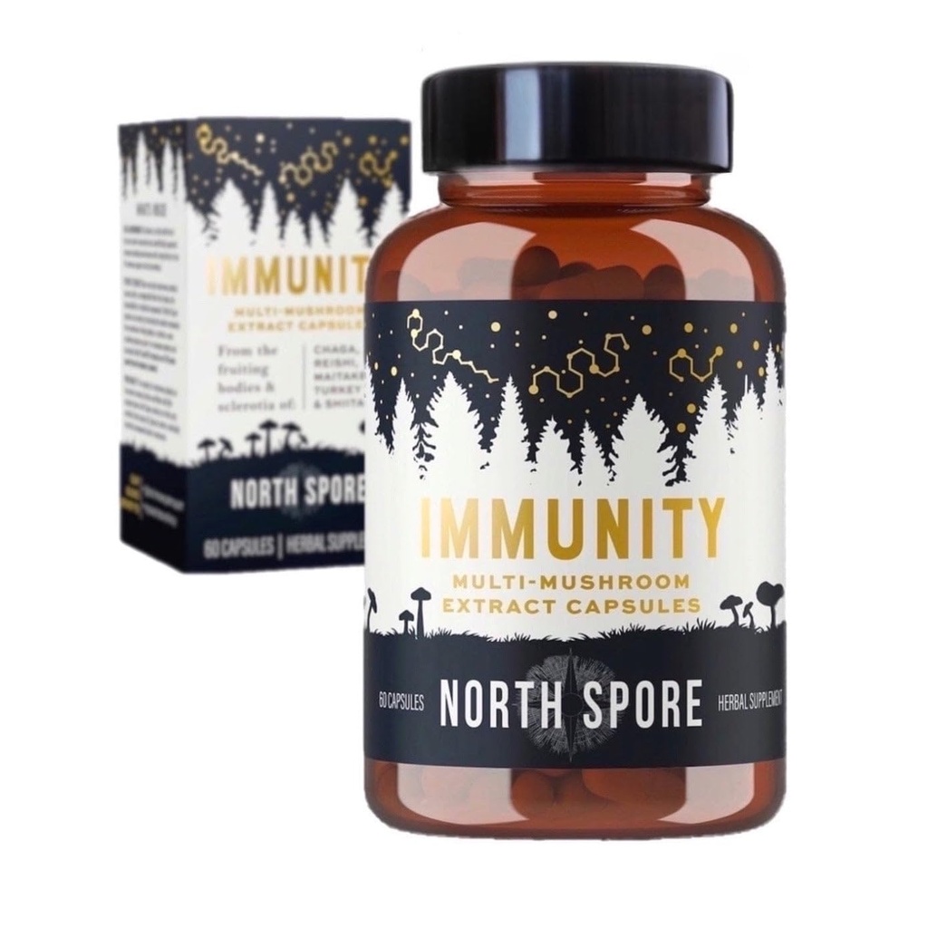 North Spore Immunity Mushroom Supplement Capsules | Organic Turkey Tail, Chaga, Reishi, Maitake, Shiitake Blend | Immune Functions & Balanced System Response | 100% Fruiting Body Extracts - 60ct