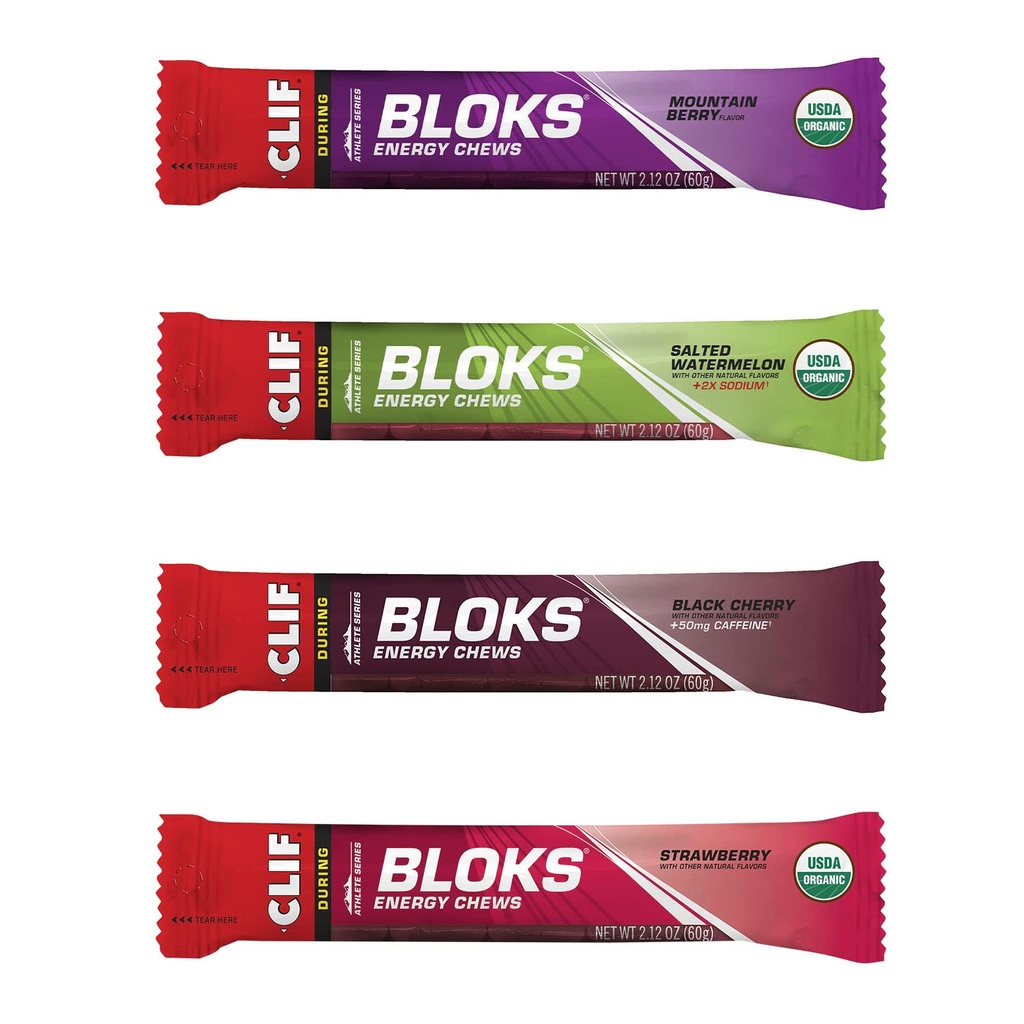 CLIF BLOKS - Energy Chews - 4 Flavor Variety Pack - Non-GMO - Pflanzenbasierte Lebensmittel - Fast Carbs für Radfahren und Laufen - Workout Snack (2.1 Unnce Packet, 12 Count)