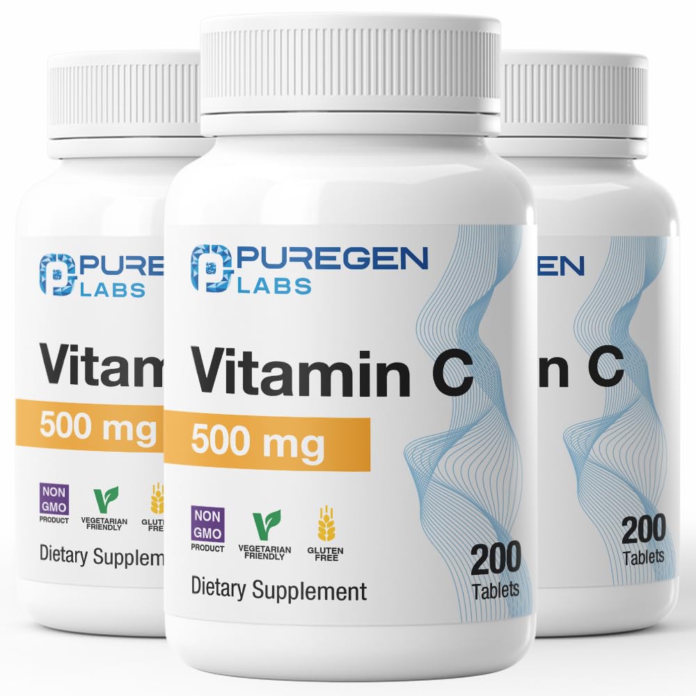 Puregen Labs Vitamin C 500 MG Supports a Healthy Immune System & Antioxidant Protection | Non-GMO | Gluten Free - 200 Tablets